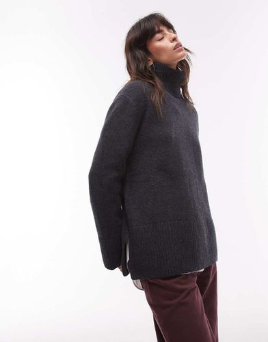 Pull oversize en laine à col montant - Gris foncé - Other Stories - Modalova