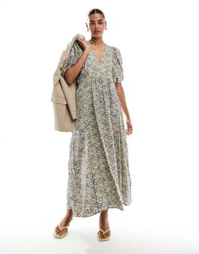 Robe longue en jacquard fleuri avec manches volumineuses - Other Stories - Modalova