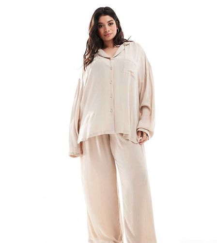 Curve - Ensemble chemise et pantalon effet froissé - Taupe - Loungeable - Modalova