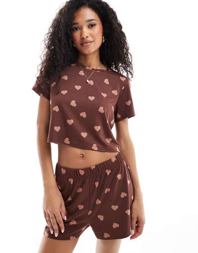 Ensemble de pyjama à imprimé caurs avec t-shirt crop top - Loungeable - Modalova