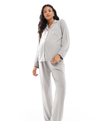 Maternity - Pyjama en jersey ultra doux avec haut à revers et pantalon large à liserés - chiné - Loungeable - Modalova