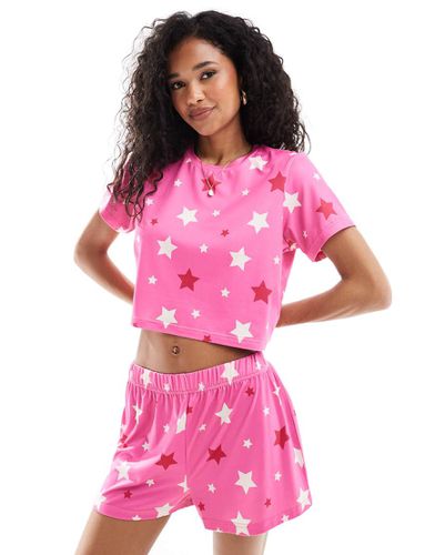 Pyjama à imprimé étoiles avec t-shirt crop top et short - Loungeable - Modalova