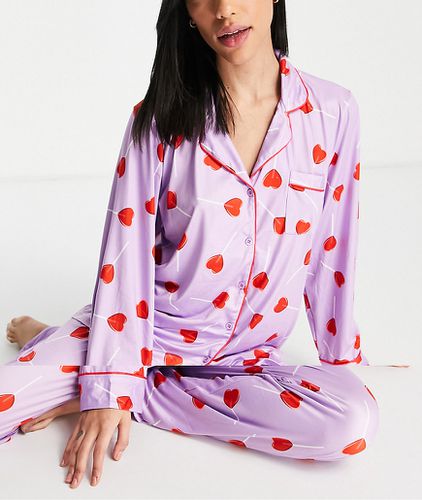 Pyjama boutonné à imprimé caurs - Lilas - Loungeable - Modalova
