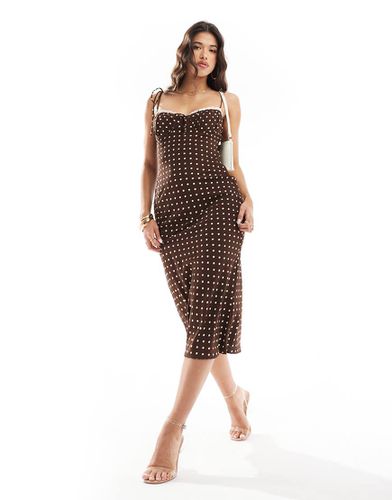 Robe longueur mollet bordée de dentelle - Marron polka - Love Triangle - Modalova