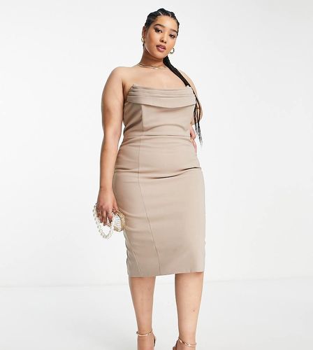 Robe fourreau bustier mi-longue à encolure bénitier - Taupe - Lavish Alice Plus - Modalova