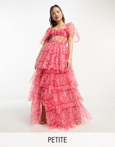 Robe longue corset à épaules dénudées en tulle - Imprimé fleurs rose et - Lace & Beads Petite - Modalova