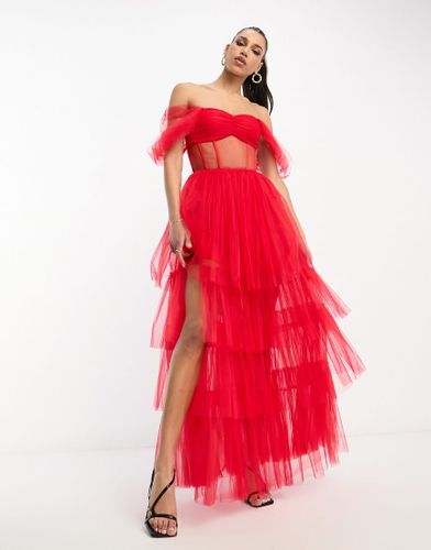 Robe corset longue en tulle à épaules dénudées - Lace & Beads - Modalova