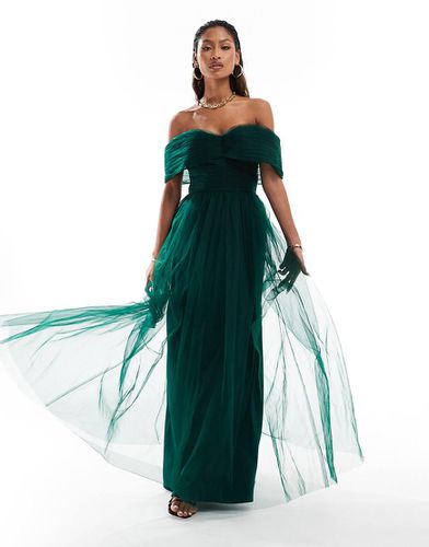 Robe longue en tulle à épaules dénudées avec naud - forêt - Lace & Beads - Modalova