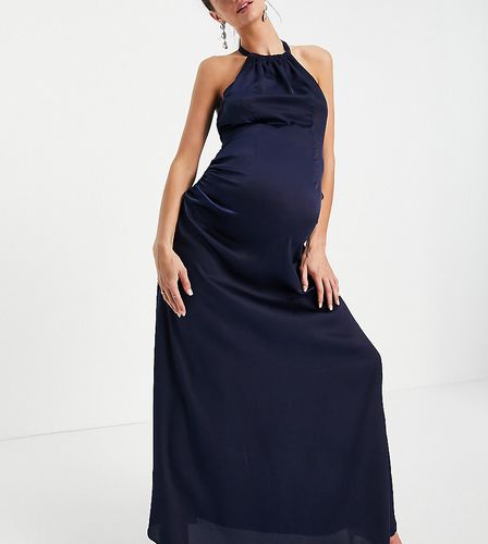 Robe longueur mollet asymétrique à encolure américaine - Bleu - Little Mistress Maternity - Modalova