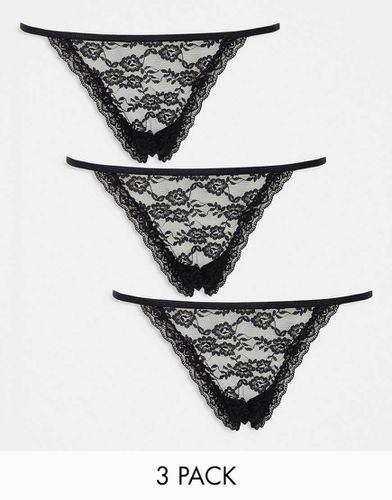 Jennianne - Lot de 3 strings en dentelle coupe tanga - Noir - Lindex - Modalova