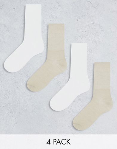 Lot de 4 paires de chaussettes de sport côtelées épaisses - Blanc et beige - Lindex - Modalova