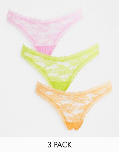 So.U. - Dana - Lot de 3 strings en dentelle - Citron vert, orange et lilas - Lindex - Modalova