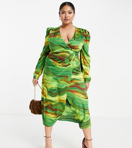 Robe portefeuille mi-longue à imprimé marbré - Vert - Liquorish Plus - Modalova