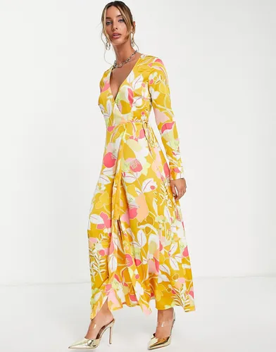 Robe cache-caur mi-longue à motif fleuri style années 70 - Liquorish - Modalova