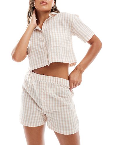 Short de pyjama style caleçon à carreaux - Beige - Luna - Modalova
