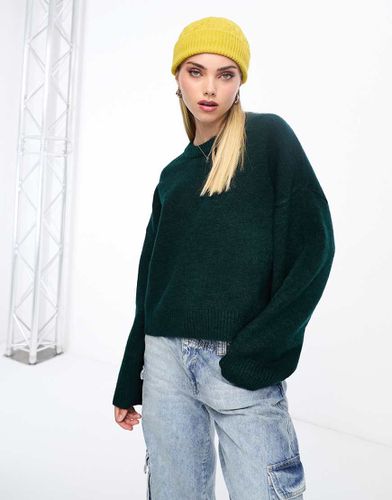 Pull en maille décontracté à col rond - Vert foncé chiné - Monki - Modalova