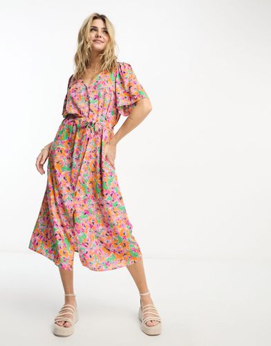 Robe cache-caur mi-longue à imprimé fleuri - Monki - Modalova