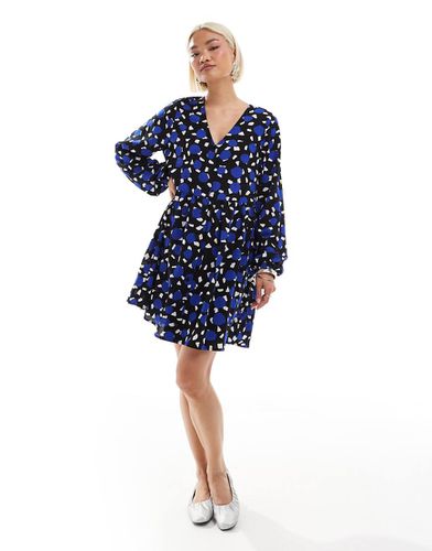 Robe courte imprimée à manches longues - Bleu et noir - Monki - Modalova