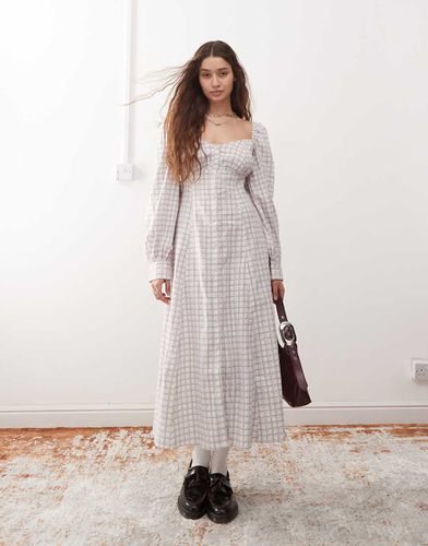 Robe longue à manches longues avec encolure carrée - à carreaux - Monki - Modalova