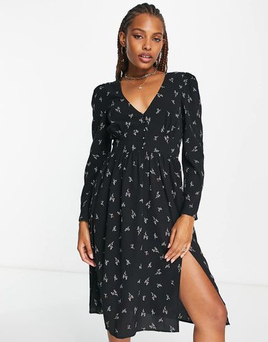 Robe mi-longue à détail boutonné et imprimé fleuri - Monki - Modalova