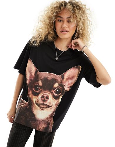 T-shirt à manches courtes avec chien à l'avant - Noir - Monki - Modalova