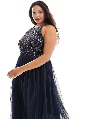 Demoiselle d'honneur - Robe mi-longue dos nu en tulle avec sequins délicats ton sur ton - Maya Plus - Modalova
