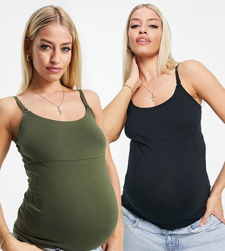 Mamalicious Maternity - Lot de 2 débardeurs d'allaitement - Noir et kaki - Mama.licious - Modalova