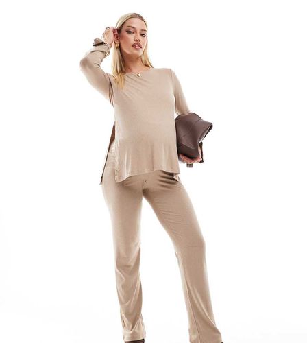 Mamalicious - Pantalon large d'ensemble de grossesse en jersey - Beige - Mama.licious - Modalova