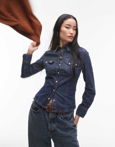 Chemise en jean style western avec poches à boutons - foncé - Mango - Modalova