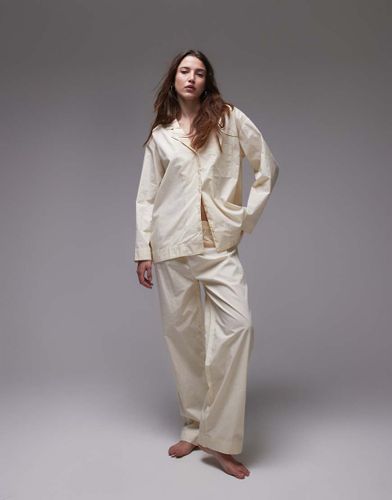 Pantalon d'ensemble de pyjama large en coton - Beurre - Mango - Modalova