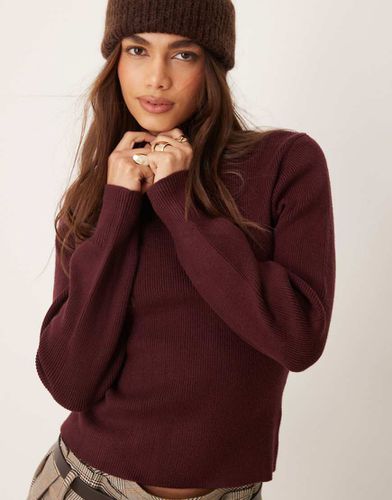 Pull en maille à col montant - Bordeaux - Mango - Modalova