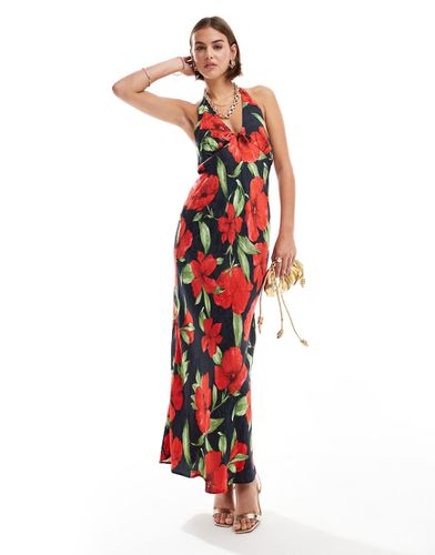 Robe mi-longue à encolure américaine et fleurs - et rouge - Mango - Modalova