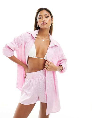 Missy Empire - Chemise oversize d'ensemble en popeline à rayures - Rose - Missyempire - Modalova