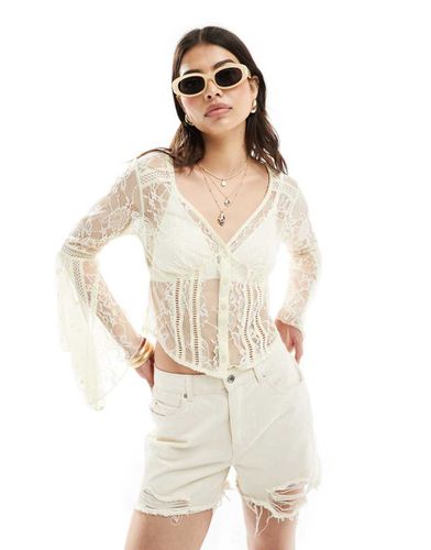 Blouse boutonnée style western à manches évasées en dentelle - Crème - Miss Selfridge - Modalova