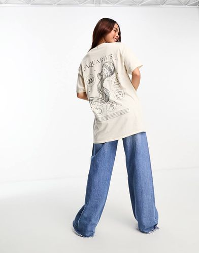 Horoscope - T-shirt oversize à motif Verseau - Écru - Miss Selfridge - Modalova