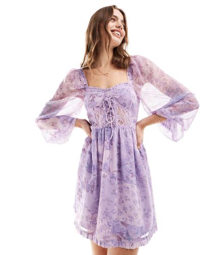 Robe courte corset en mousseline à fleurs style patchwork et liens - Miss Selfridge - Modalova