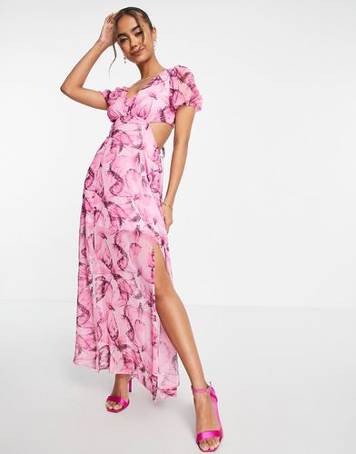 Robe longueur mollet en mousseline à imprimé papillons et laçage au dos - Miss Selfridge - Modalova