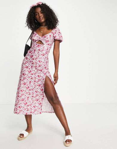 Robe mi-longue à fleurs texturée et torsadée devant - Miss Selfridge - Modalova