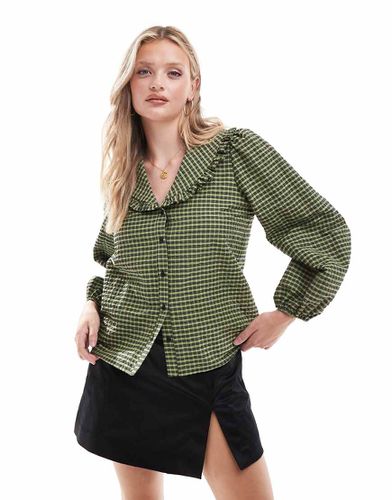 Emmie - Blouse à col oversize et motif vichy - Vert - Nobody's Child - Modalova