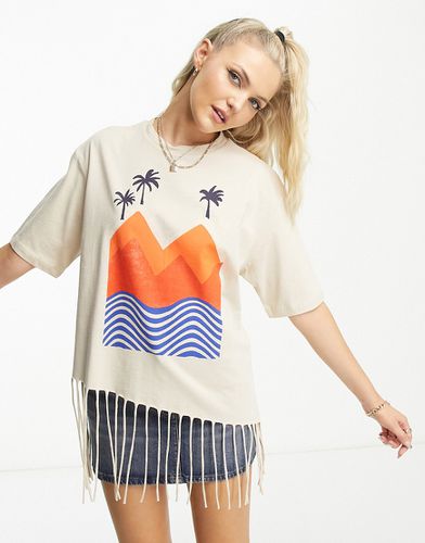 T-shirt à motif plage et bordures effet usé - Écru - Native Youth - Modalova