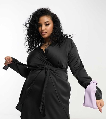 Robe blazer en satin nouée à la taille - Naanaa Plus - Modalova