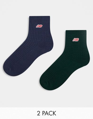 Lot de 2 paires de chaussettes gaufrées à logo brodé - Vert et bleu - New Balance - Modalova