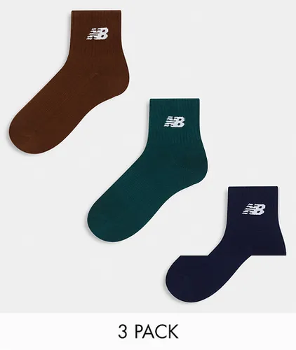 Lot de 3 paires de chaussettes à logo - Kaki/bleu marine/marron - New Balance - Modalova