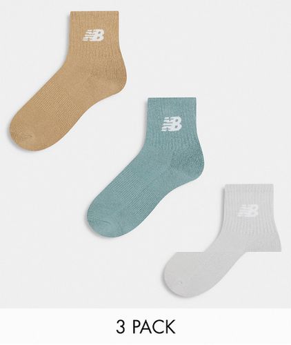 Lot de 3 paires de chaussettes de sport à logo - Vert, gris et marron - New Balance - Modalova