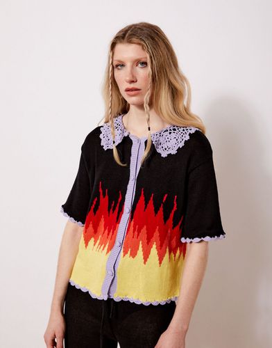 Chemise d'ensemble en maille au crochet à motif flammes - New Girl Order - Modalova