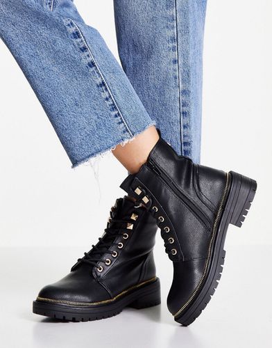 Bottines chunky style militaire plates à lacets - New Look - Modalova