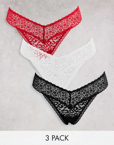 Lot de 3 strings en dentelle - Noir, blanc et rouge - New Look - Modalova