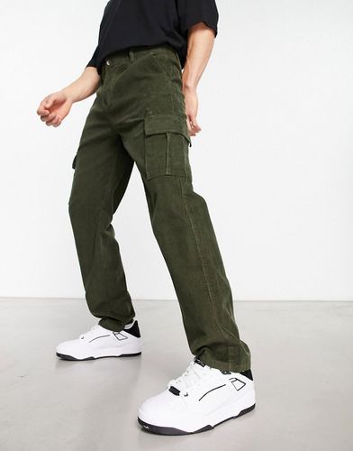 Pantalon cargo droit en velours côtelé - Kaki - New Look - Modalova
