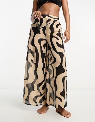 Pantalon de plage à imprimé marbré - Noir à motif - New Look - Modalova