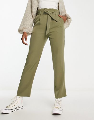Pantalon droit à taille haute froncée - Kaki - New Look - Modalova
